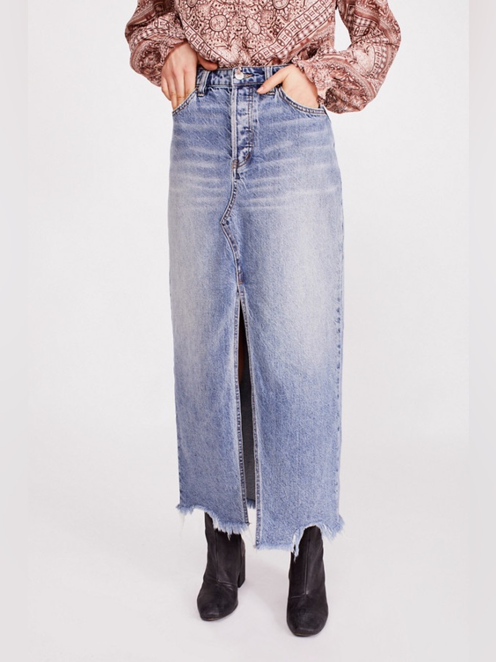 We the Free by Free People Rhiannon Denim Maxi Skirt Size 26